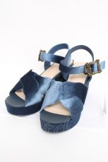 画像1: axes femme / ベロア刺繍入りサンダル L 紺 Y-26-08-08-034-AX-SH-SZ-ZY (1)