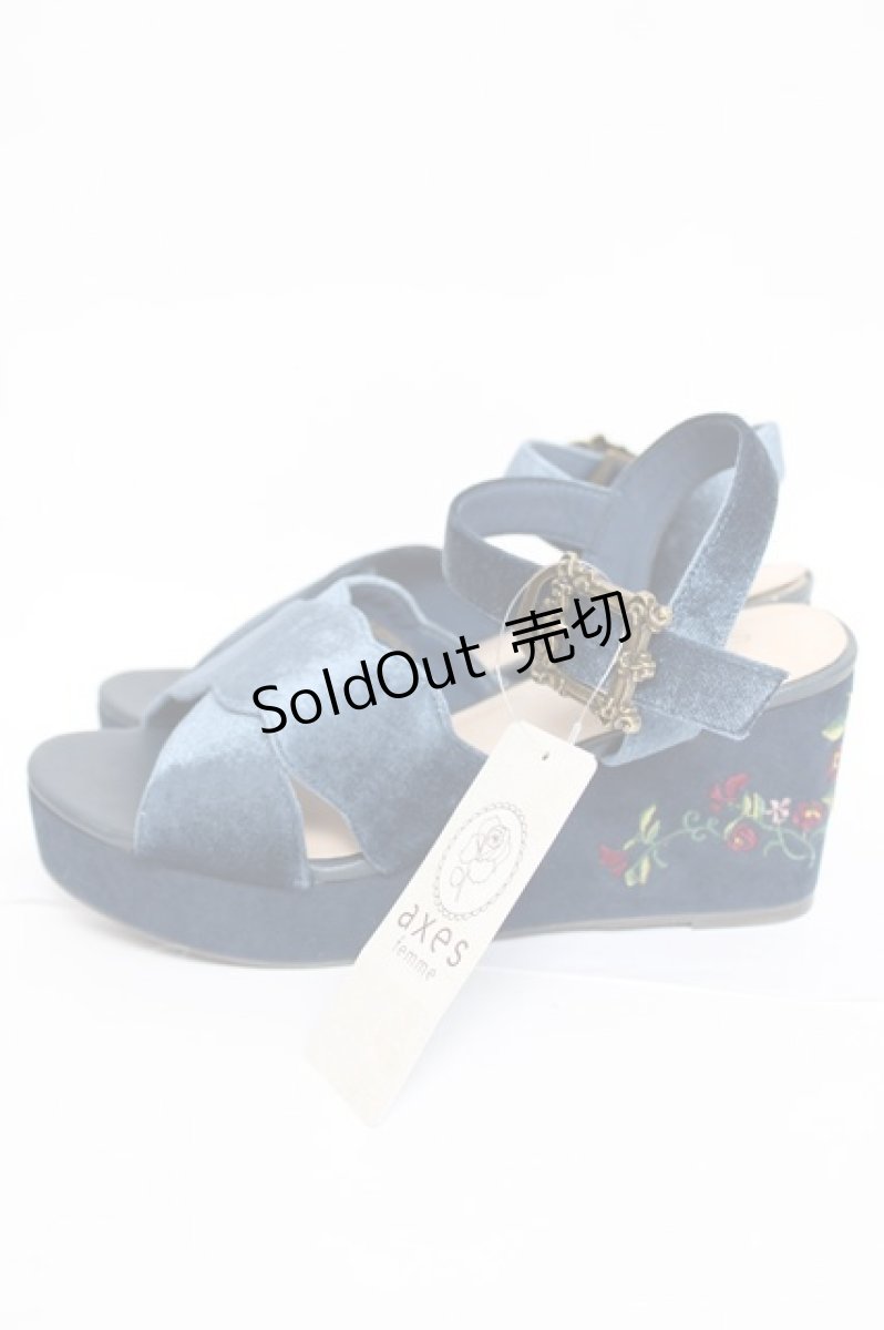 画像2: axes femme / ベロア刺繍入りサンダル L 紺 Y-26-08-08-034-AX-SH-SZ-ZY (2)