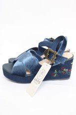 画像2: axes femme / ベロア刺繍入りサンダル L 紺 Y-26-08-08-034-AX-SH-SZ-ZY (2)