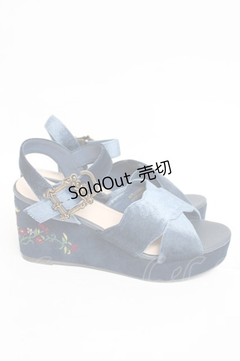 画像4: axes femme / ベロア刺繍入りサンダル L 紺 Y-26-08-08-034-AX-SH-SZ-ZY (4)