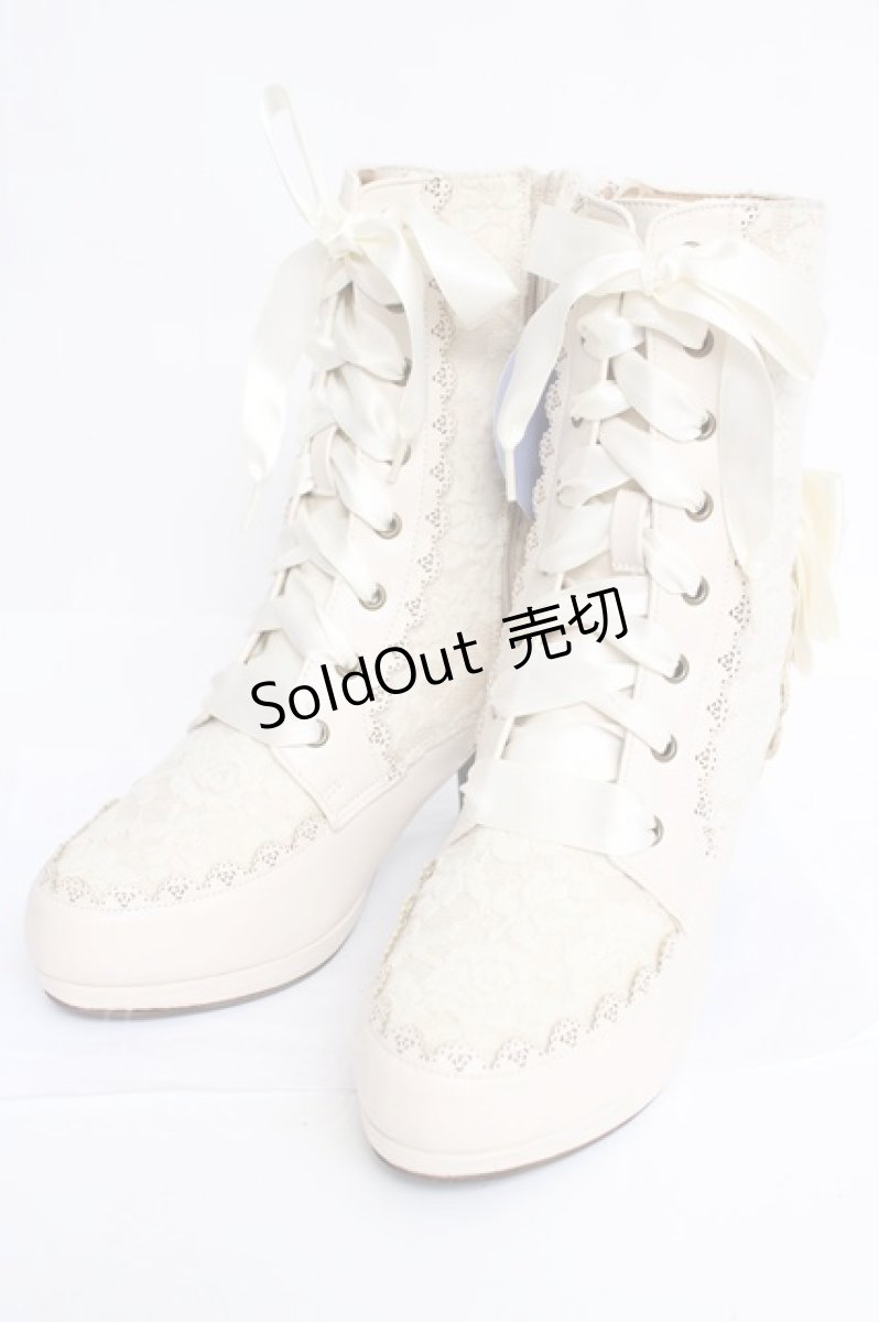 画像1: axes femme kawaii / リボンレーシーブーツ L 生成り Y-26-08-08-050-AX-SH-SZ-ZY (1)