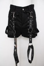 画像1: Amilige / ガーター付き編み上げデニムショートパンツ L 黒 Y-26-08-09-090-PU-PA-SZ-ZY (1)