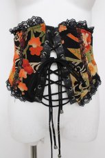 画像1: Qutie Frash / 和柄リボンコルセット  黒×オレンジ Y-26-08-09-091-QU-TO-SZ-ZY (1)