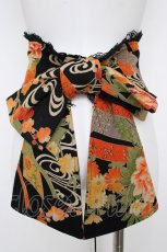 画像2: Qutie Frash / 和柄リボンコルセット  黒×オレンジ Y-26-08-09-091-QU-TO-SZ-ZY (2)
