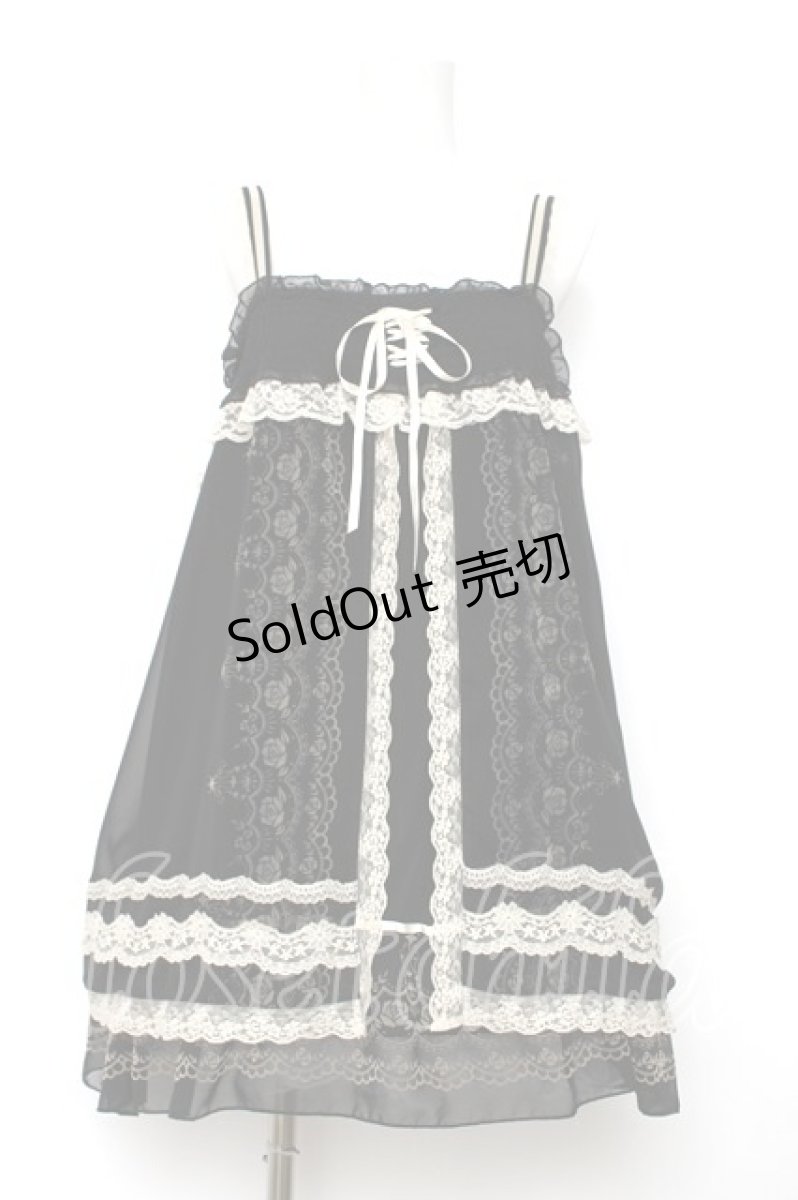 画像1: axes femme / フロッキー薔薇プリントシフォンキャミベビードール M 黒 Y-26-08-12-081-AX-OP-SZ-ZY (1)
