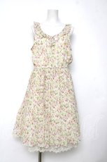 画像1: axes femme / フラワー総柄プリーツノースリーブワンピース M 生成り Y-26-08-12-084-AX-OP-SZ-ZY (1)