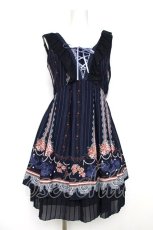画像1: axes femme / ストライプパリメルヘン柄ワンピース M 紺 Y-26-08-12-103-AX-OP-SZ-ZY (1)