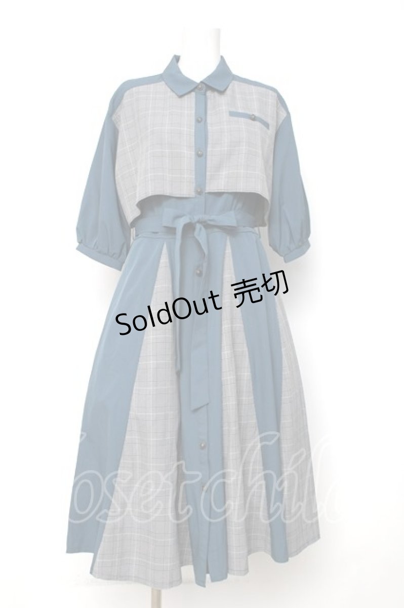 画像1: axes femme / チェック×パッチワークワンピース  ブルー Y-26-08-12-119-AX-OP-SZ-ZY (1)