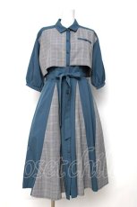 画像1: axes femme / チェック×パッチワークワンピース  ブルー Y-26-08-12-119-AX-OP-SZ-ZY (1)