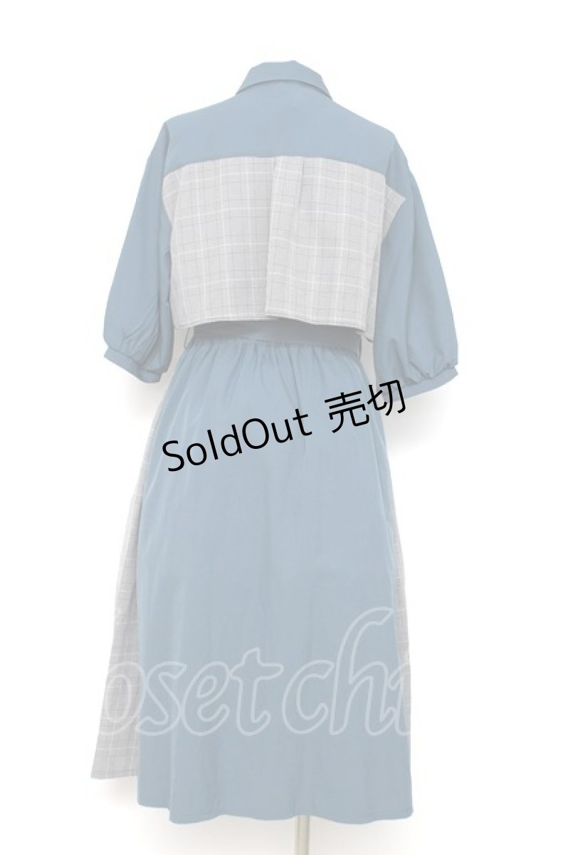 画像2: axes femme / チェック×パッチワークワンピース  ブルー Y-26-08-12-119-AX-OP-SZ-ZY (2)