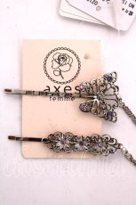 画像2: axes femme / 蝶々×ストーン2本SETヘアピン  シルバー Y-26-08-12-002-AX-AC-SZ-ZY (2)