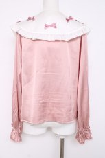 画像2: axes femme kawaii / プチリボン配色ブラウス M ピンク Y-26-08-16-034-AX-BL-SZ-ZY (2)