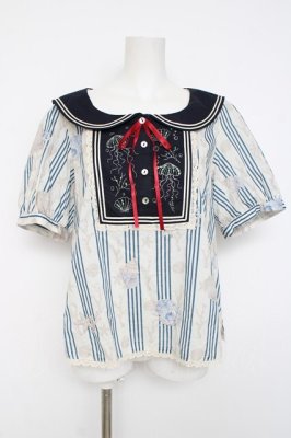Preview of Go To the Sea セーラーカラー半袖トップス XXL ネイビー