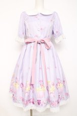 画像1: Chalmiere / パンジーカップケーキ柄ワンピース M ラベンダー Y-26-08-16-055-AX-AC-SZ-ZY (1)