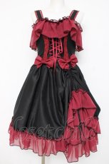 画像1: ATELIER PIERROT / Rosarium Nocturne JumperSkirt  ブラック×レッド Y-26-08-16-064-EL-OP-SZ-ZY (1)