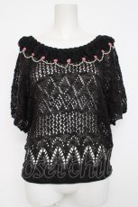 画像1: axes femme / 巻き薔薇パールニットトップス M 黒 Y-26-08-16-029-AX-TO-SZ-ZY (1)