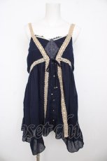 画像1: axes femme / はしごレースチュニック M 紺 Y-26-08-18-066-AX-OP-SZ-ZY (1)