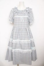 画像1: Lolime by mellfy memory / check puff sleeve dress M ブルー Y-26-08-18-076-LO-OP-SZ-ZY (1)