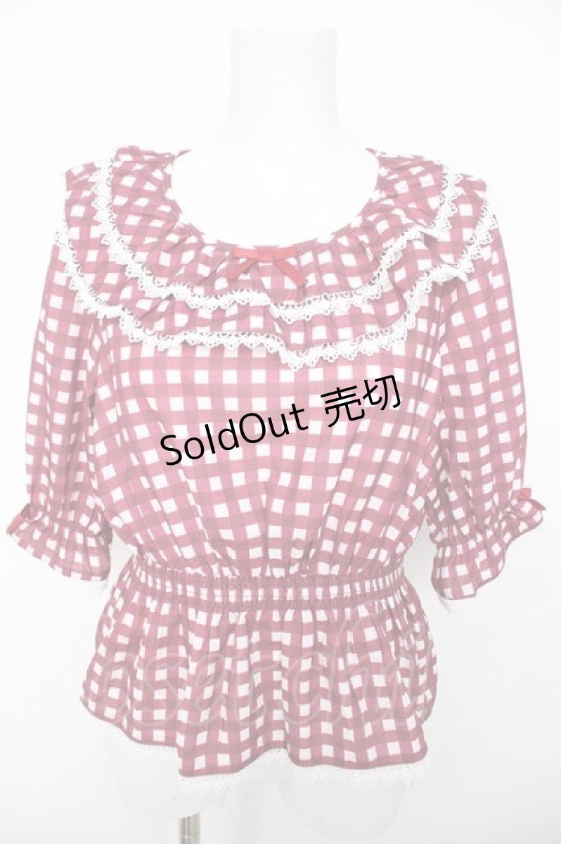 画像1: axes femme kawaii / フリル襟シャーリングブラウス M 赤 Y-26-08-18-024-AX-BL-SZ-ZT0916P (1)