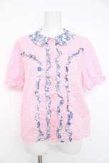 画像1: Jane Marple Dans Le Salon / マイセンコレクションブラウス M ピンク×アオ Y-26-08-20-097-JM-BL-SZ-ZY (1)