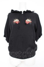 画像1: PINK HOUSE / ストロベリーブーケ刺繍半袖パーカー M 黒 Y-26-08-20-110-LO-TO-SZ-ZT (1)