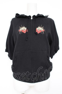 Preview of ストロベリーブーケ刺繍半袖パーカー M 黒