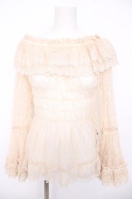 Preview of Shirring Princess Sleeve Blouse-Lace-  生成り