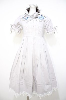 Preview of 蝶プリント襟半袖ワンピースセット S グレー