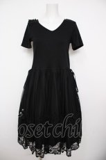 画像1: axes femme / 裾チュール刺繍ワンピース M クロ Y-26-08-24-055-AX-OP-SZ-ZY (1)
