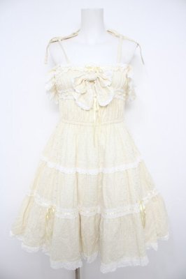 Preview of Innocent Ribbon Lace シャーリングジャンパースカート  アイボリー