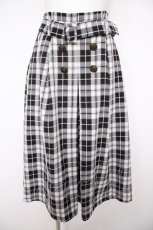 画像1: axes femme POETIQUE / ベルト付チェックタックスカート M 黒 Y-26-08-24-090-AX-SK-SZ-ZY (1)
