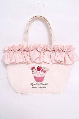 Preview of くまさん刺繍フリルトートバッグ F ピンク
