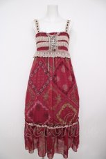 画像1: axes femme / パッチワーク柄ロングワンピース M ワイン Y-26-08-25-033-AX-SK-SZ-ZY (1)