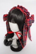 画像1: HEIHEI / パフンリボンヘッドドレス  赤チェック Y-26-08-25-005-LO-AC-SZ-ZY (1)