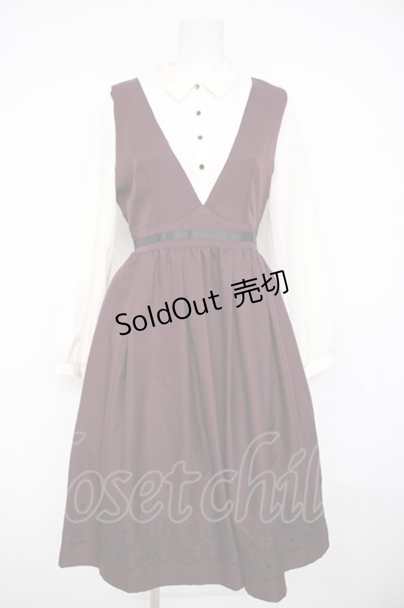 画像1: axes femme POETIQUE / トランプ刺繍レイヤードワンピース M ワイン Y-26-08-26-119-AX-OP-SZ-ZI (1)