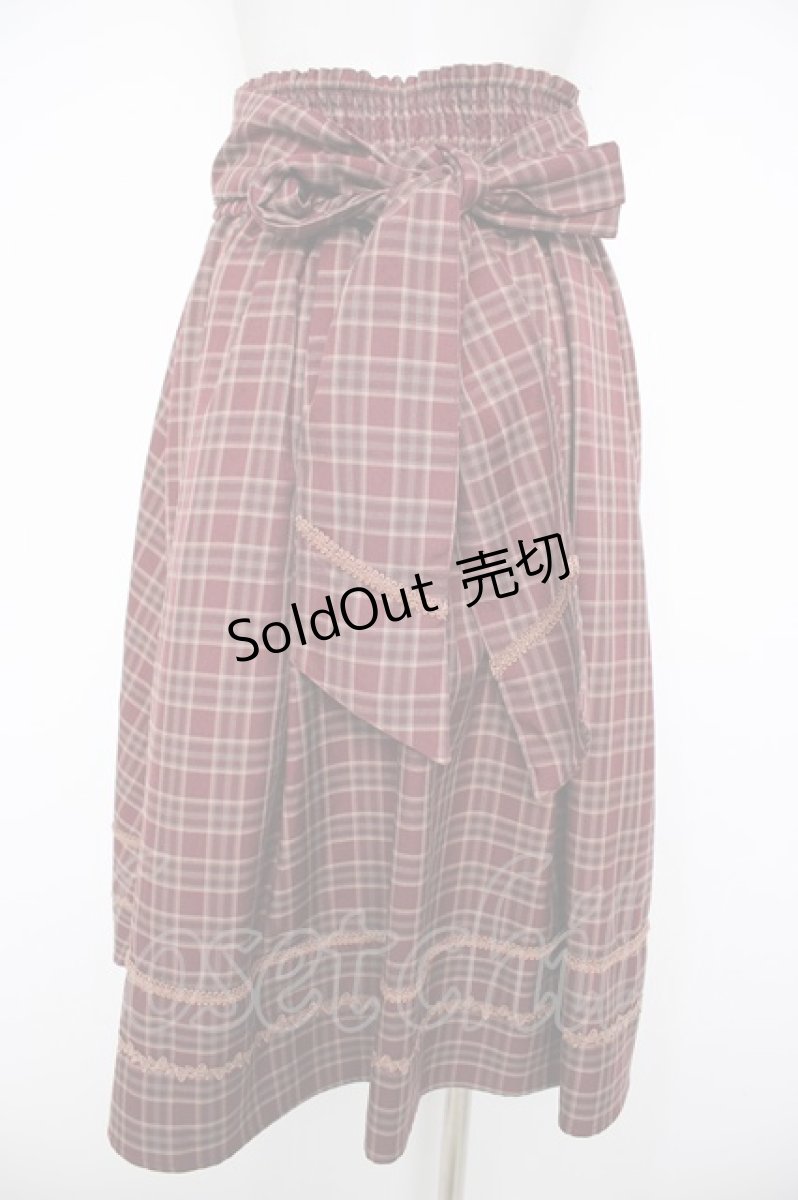 画像2: axes femme / ベルト付チェック柄タックスカート F ワイン Y-26-08-26-151-AX-SK-SZ-ZY (2)