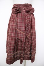 画像2: axes femme / ベルト付チェック柄タックスカート F ワイン Y-26-08-26-151-AX-SK-SZ-ZY (2)