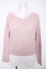 画像1: axes femme / Vネックビジューニットプルオーバー M アワピンク Y-26-08-28-048-AX-TO-SZ-ZY (1)