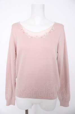 Preview of シフォン使い刺繍ニットプルオーバー M アワピンク