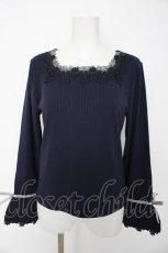 画像1: axes femme / レース使いフレア袖リブプルオーバー M 紺 Y-26-08-28-063-AX-TO-SZ-ZY (1)