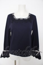 画像1: axes femme / レース使いフレア袖リブプルオーバー M 紺 Y-26-08-28-064-AX-TO-SZ-ZY (1)