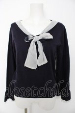画像1: axes femme / リボン付ニットプルオーバー M 紺 Y-26-08-28-080-AX-TO-SZ-ZY (1)
