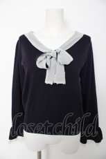 画像1: axes femme / リボン付ニットプルオーバー M 紺 Y-26-08-28-081-AX-TO-SZ-ZY (1)