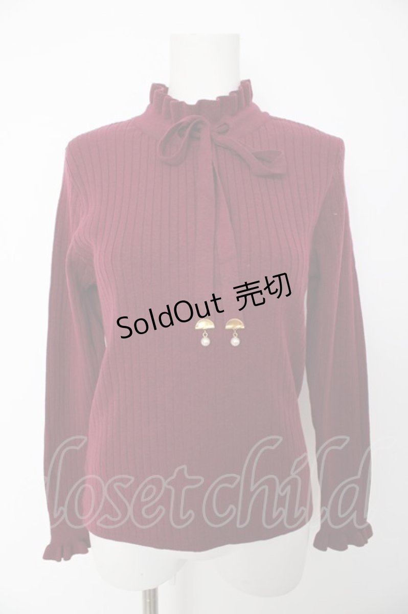画像1: axes femme POETIQUE / パール付きリボンニットプルオーバー M ワイン Y-26-08-28-083-AX-TO-SZ-ZY (1)