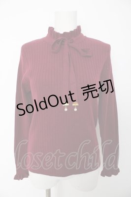 Preview of パール付きリボンニットプルオーバー M ワイン
