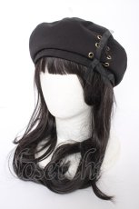 画像1: axes femme / オーガンジーレースアップベレー帽 57.5cm 黒 Y-26-08-28-023-AX-AC-SZ-ZY (1)