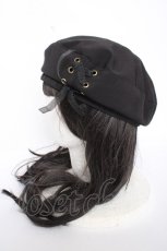 画像2: axes femme / オーガンジーレースアップベレー帽 57.5cm 黒 Y-26-08-28-023-AX-AC-SZ-ZY (2)
