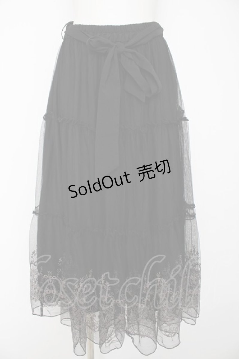 画像1: axes femme / 裾刺繍チュールティアードスカート  黒 Y-26-08-29-092-AX-SK-SZ-ZS (1)