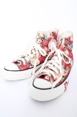 画像1: PINK HOUSE / CONVERSE X PINK HOUSE フラワーチェックプリントハイカットスニーカー 25 赤 Y-26-08-29-015-LO-SH-SZ-ZY (1)