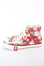 画像2: PINK HOUSE / CONVERSE X PINK HOUSE フラワーチェックプリントハイカットスニーカー 25 赤 Y-26-08-29-015-LO-SH-SZ-ZY (2)